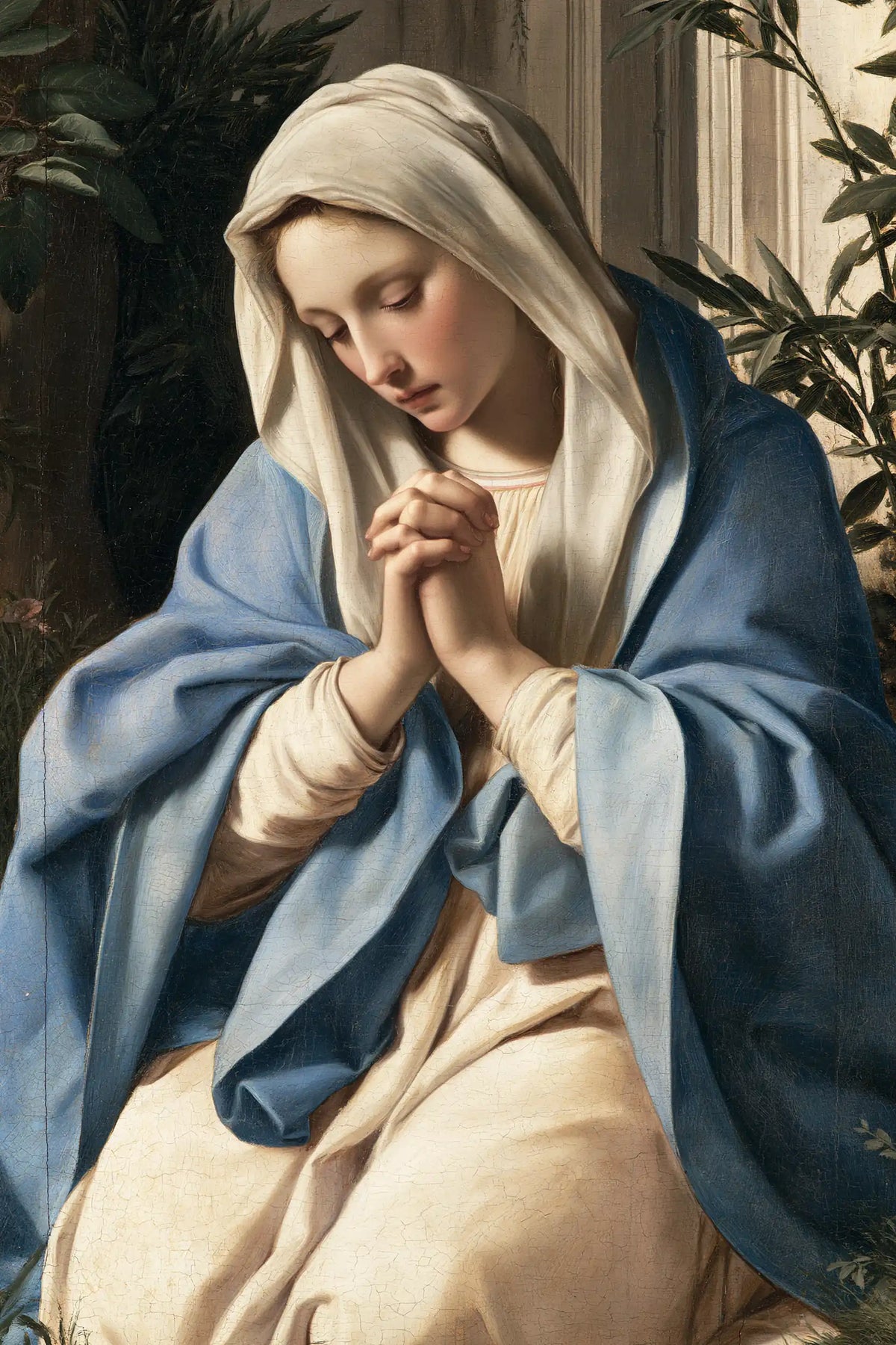 the Virgin Mary in prayer in Florentine Renaissance style, portrait Christian artwork no. 34