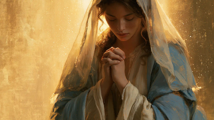 Virgin Mary in Prayer — A Confidence in the Sunlit Veil