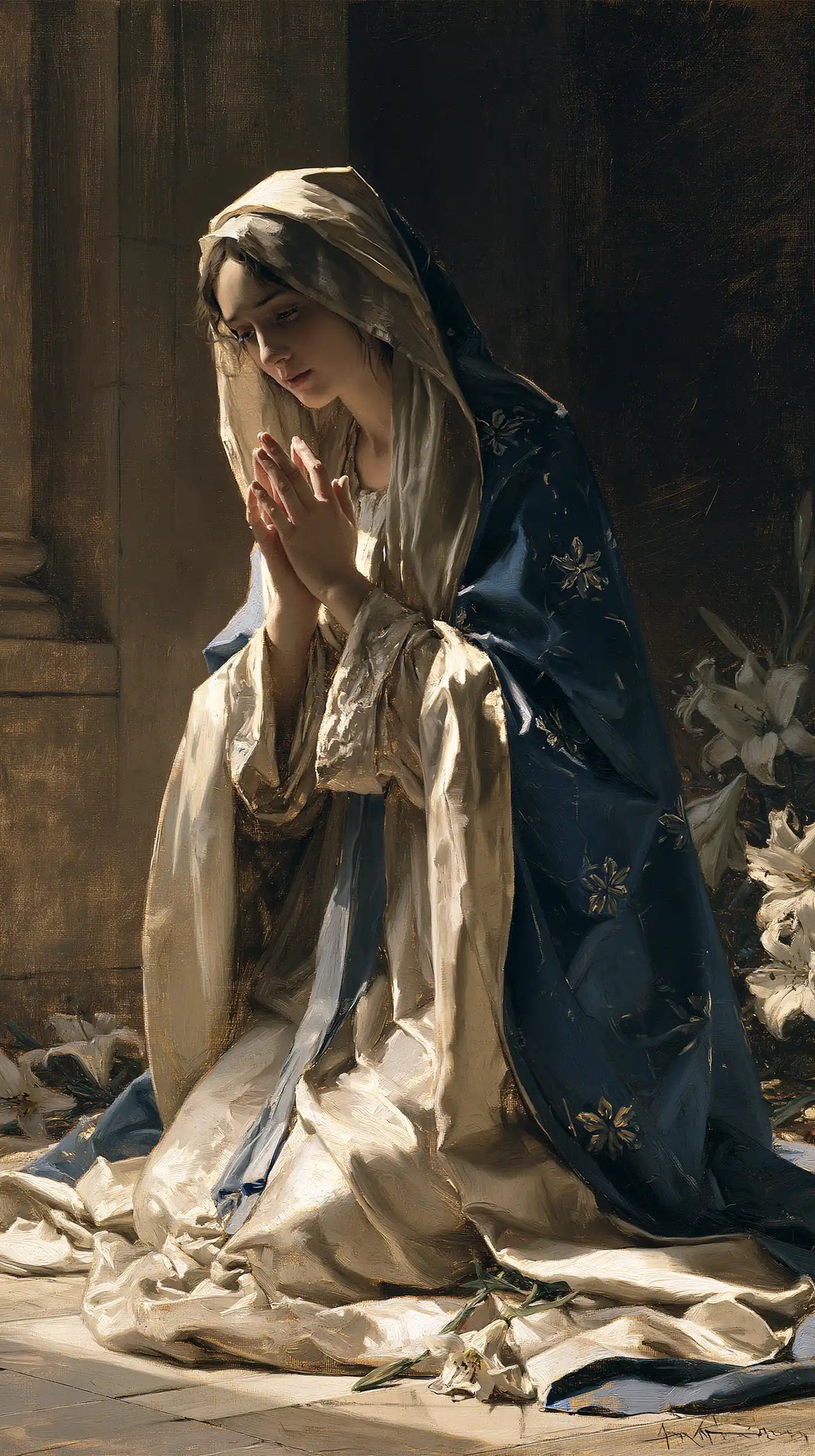 Virgin Mary in Prayer — Prayer Beside the Column