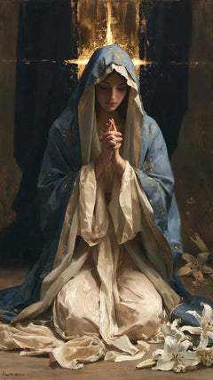 Virgin Mary in Prayer — A Flame Keeps Watch