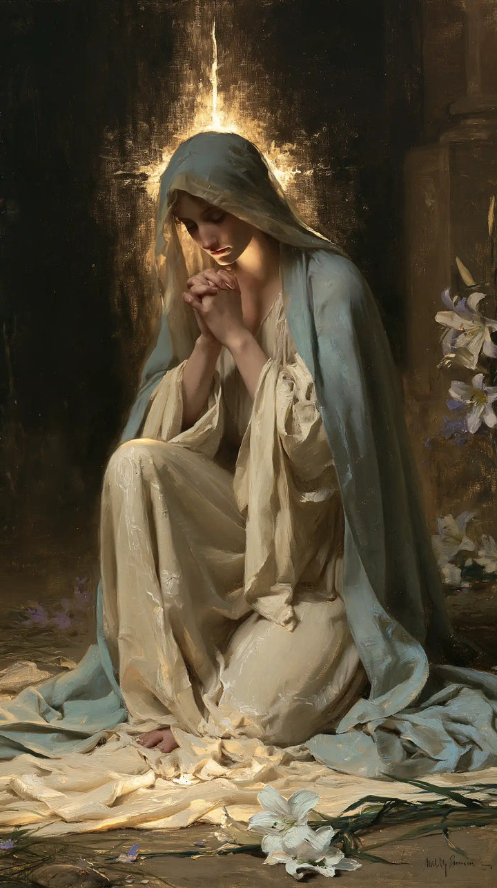 Virgin Mary in Prayer — Dawn on the Bowed Brow