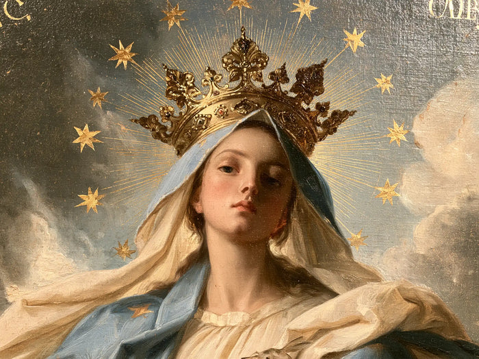 Mary, Queen of Heaven — The Calm Gaze Beneath the Crown of Leaves