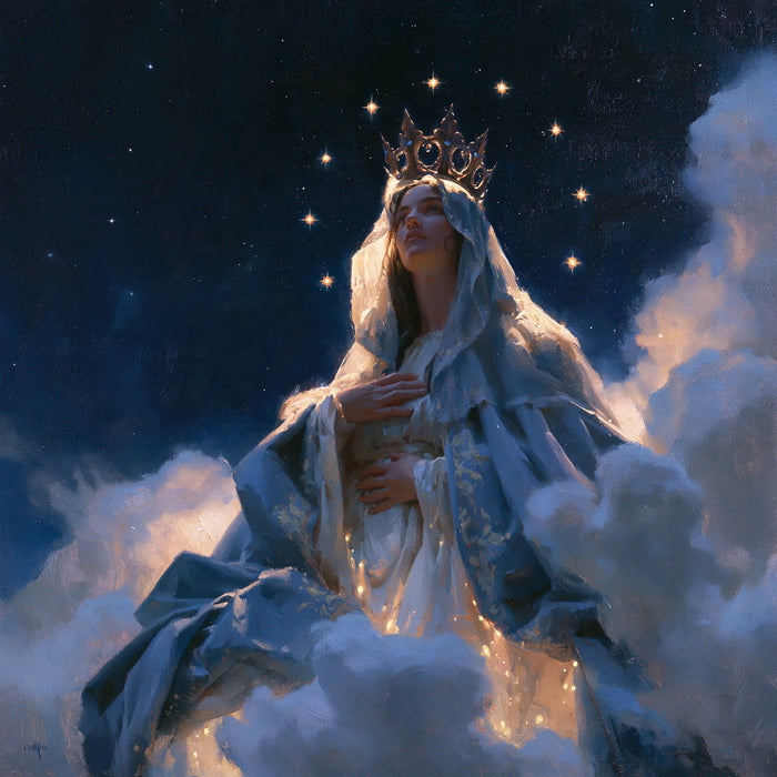 Mary, Queen of Heaven — The Hand on the Heart in Azure Mist