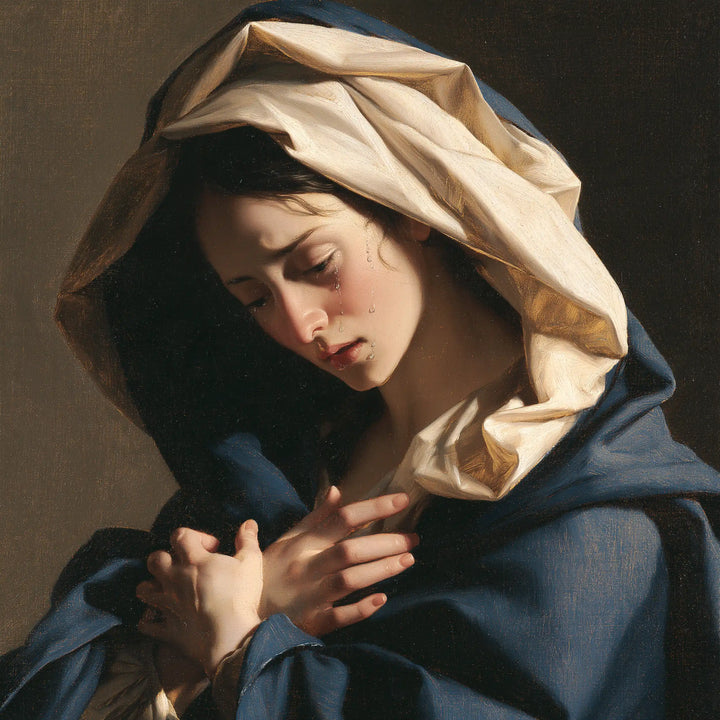 Our Lady of Sorrows — The Tear beneath the Ivory Hood