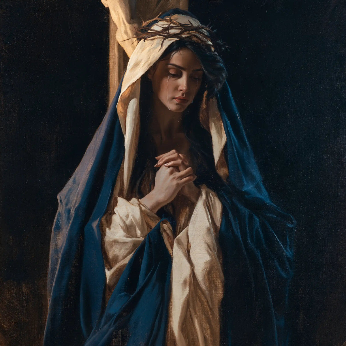 Our Lady of Sorrows — Joined Fingers beneath the Dark Crown