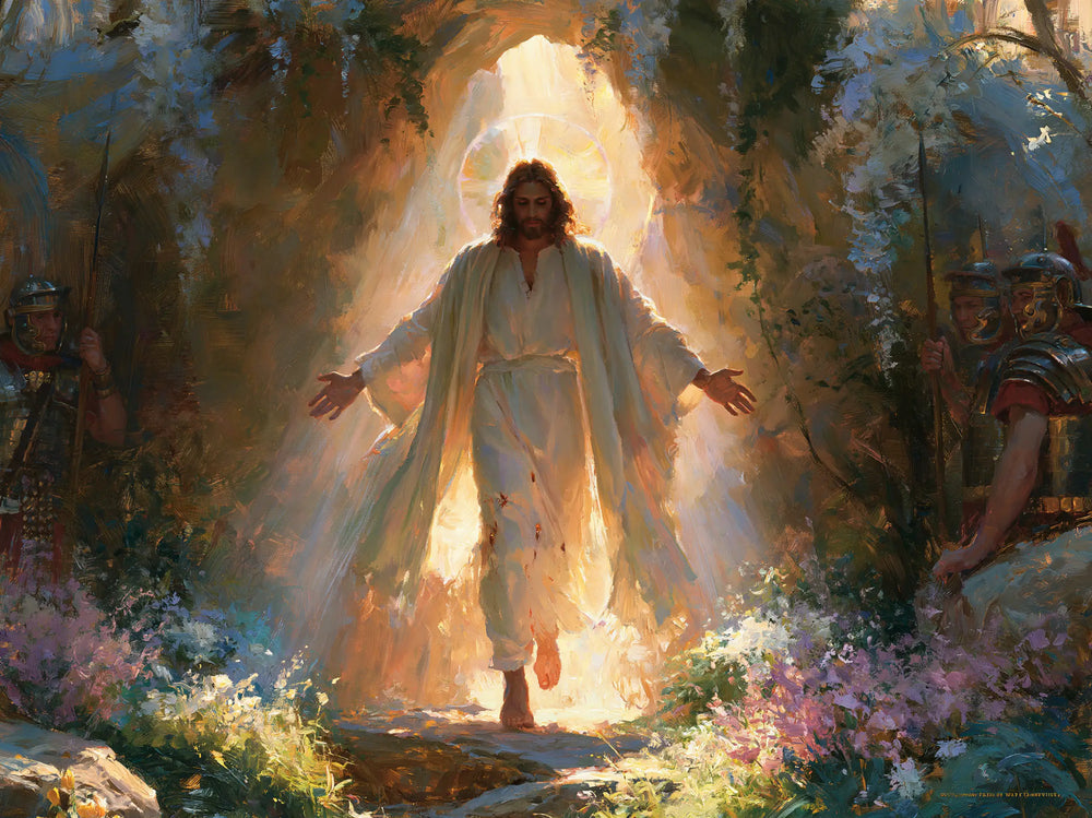Resurrection of Jesus Christ in Impressionist style, landscape Christian artwork no. 12