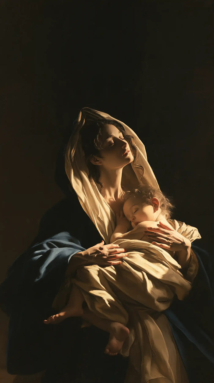 Virgin Mary and Child Jesus - Caravaggio Tenebrism · Portrait n° 2