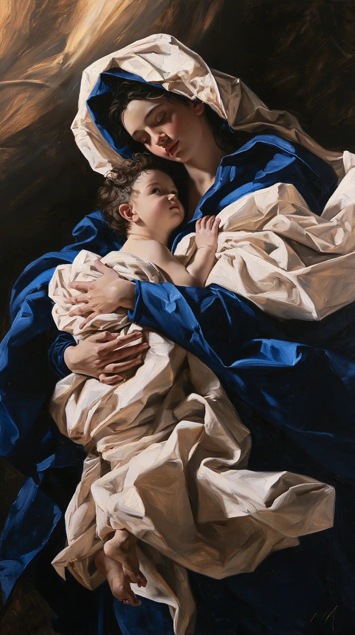 the Virgin Mary and the Child Jesus in Theatrical Baroque style, portrait Christian artwork no. 14